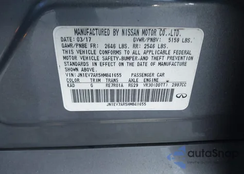 2017 Infiniti Q50 3.0T Signature Edition from USA, damaged, VIN JN1EV7AR5HM841655